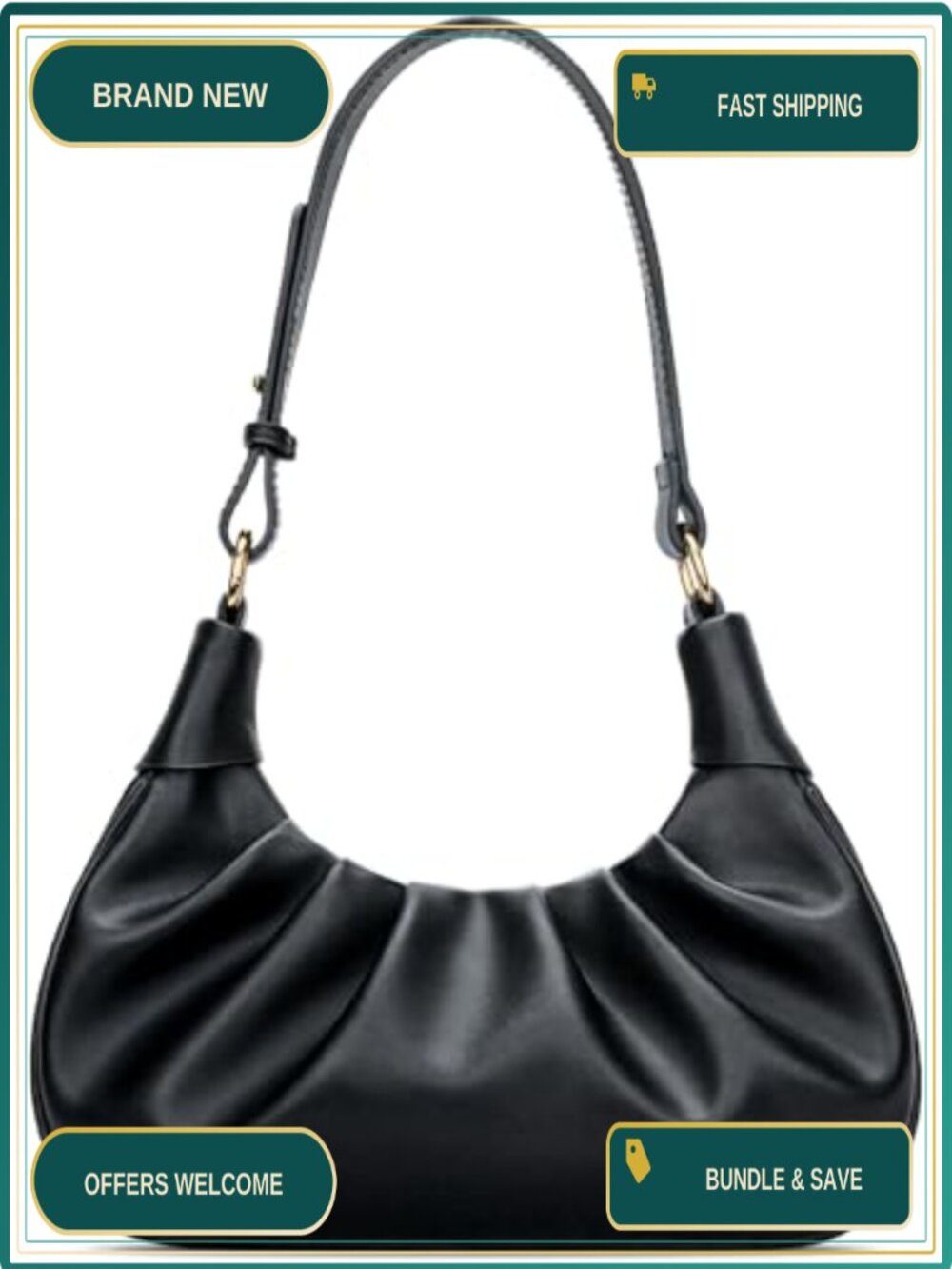 Women's Ruched Leather Hobo Shoulder Bag Mini Crescent Underarm Purse